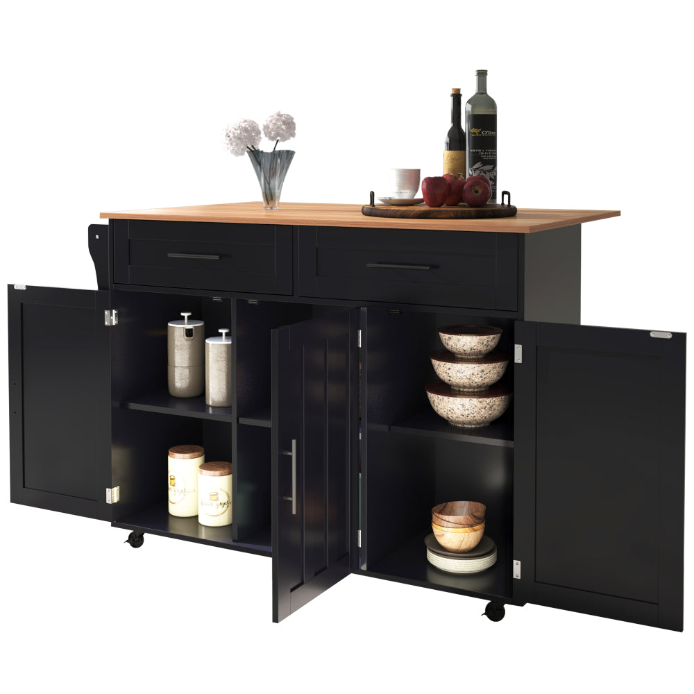 Keukentrolley – Keukenwagen – Serveerwagen – Opbergtrolley – Keukenkast – Mobiel Op Wieltjes – Opklapbaar Tafelblad – 129x46x91,5 cm – Ruime Laden Met Kast
