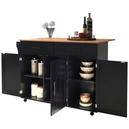 Keukentrolley – Keukenwagen – Serveerwagen – Opbergtrolley – Keukenkast – Mobiel Op Wieltjes – Opklapbaar Tafelblad – 129x46x91,5 cm – Ruime Laden Met Kast
