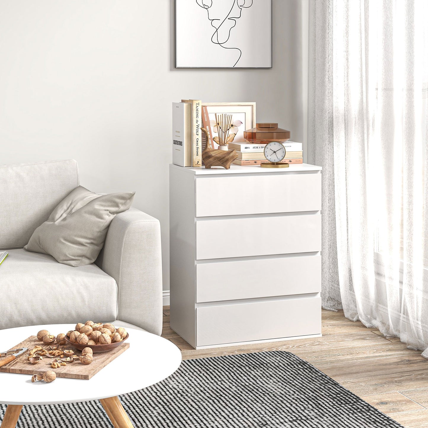 Ladekast – Ladeblok – Ladenkast – Opbergkast – Commode – Modern Design – 4 Ruime Lades – Wit Spaanplaat 60x40x80 cm