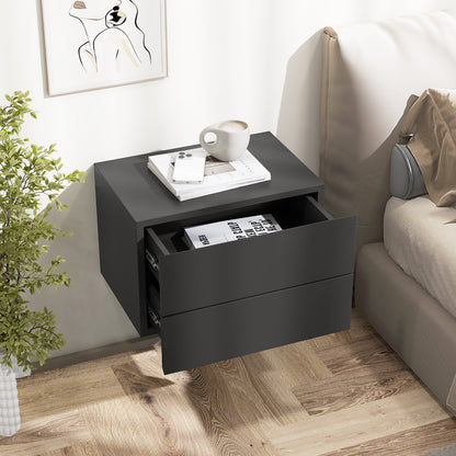 Zwevend Nachtkastje – Wandkastje – Bedside Table – Nachtmeubel – Opbergkastje – Set Van 2 – Met 2 Lades – Muurbevestiging Voor Stevige Muren – Strak Grijs Design