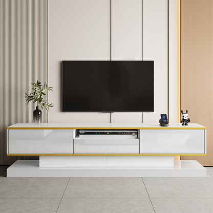 Tv Meubel – TV Kast – TV Meubelkast – Mediameubel – Entertainmentkast – Modern Design – Hoogglans Wit – 180x38x45 cm – 3 Lades en Open Vak – Zonder Stroom