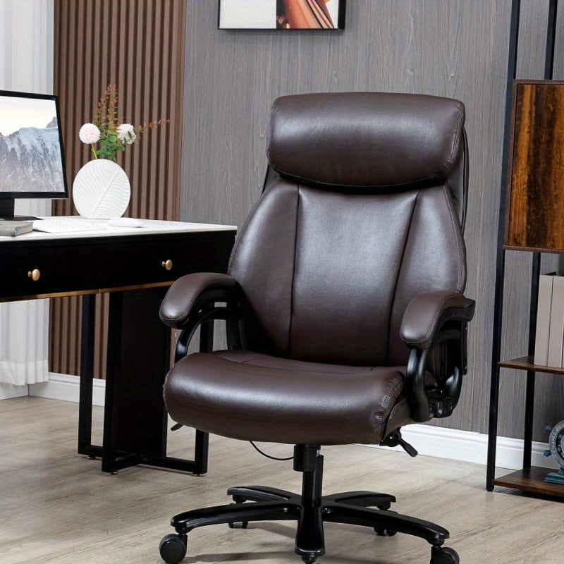 Bureaustoel – Kantoostoel – Gamestoel – Werkstoel – Ergonomische Stoel – Verstelbare Hoogte – Dikke Bekleding – 180 kg Draagkracht – Draaibaar – Zwart Bruin – Roestvrijstalen Frame