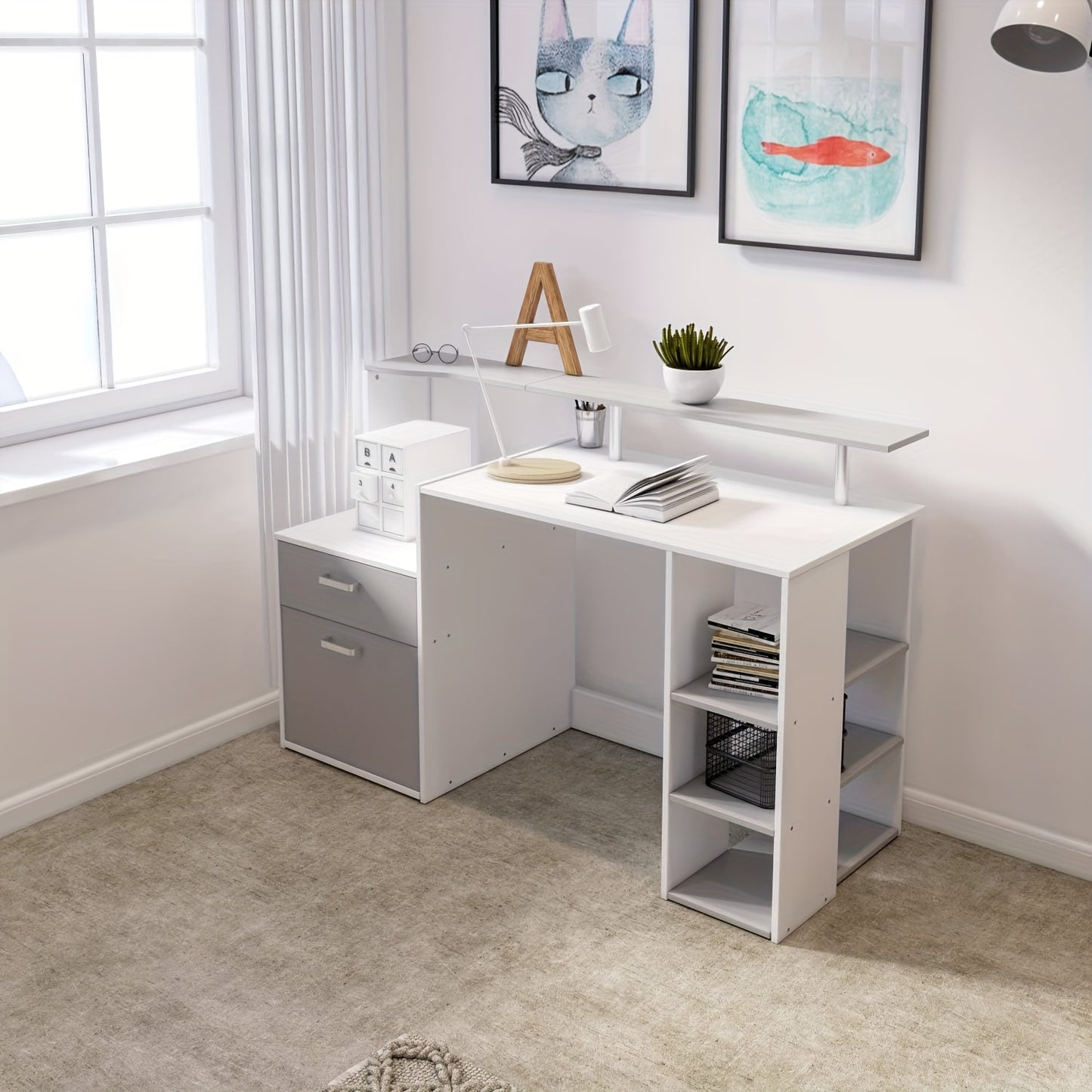 Bureau – Computertafel – Bureautafel – Werkplek – Studieplek – Met Boekenkast – Ruime Opbergruimte – Stevig Metaal en Hout