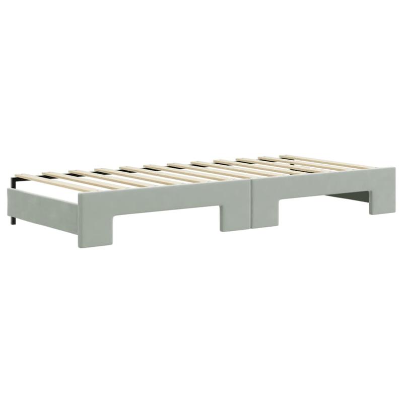 Bedframe – Eenpersoonsbed – Slaapbank – Platformbed – Jeugdbed – Lichtgrijs Fluweel – Opbergruimte Met Lades En Planken – Stevig Houten Frame 80x200 cm