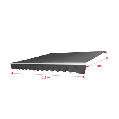 Zonnescherm Balkon – Balkonluifel – Klemmmarkies – Knikarmscherm – Zonwering – Aluminium Frame – 250x200 cm – Handbediening – Donkergrijs