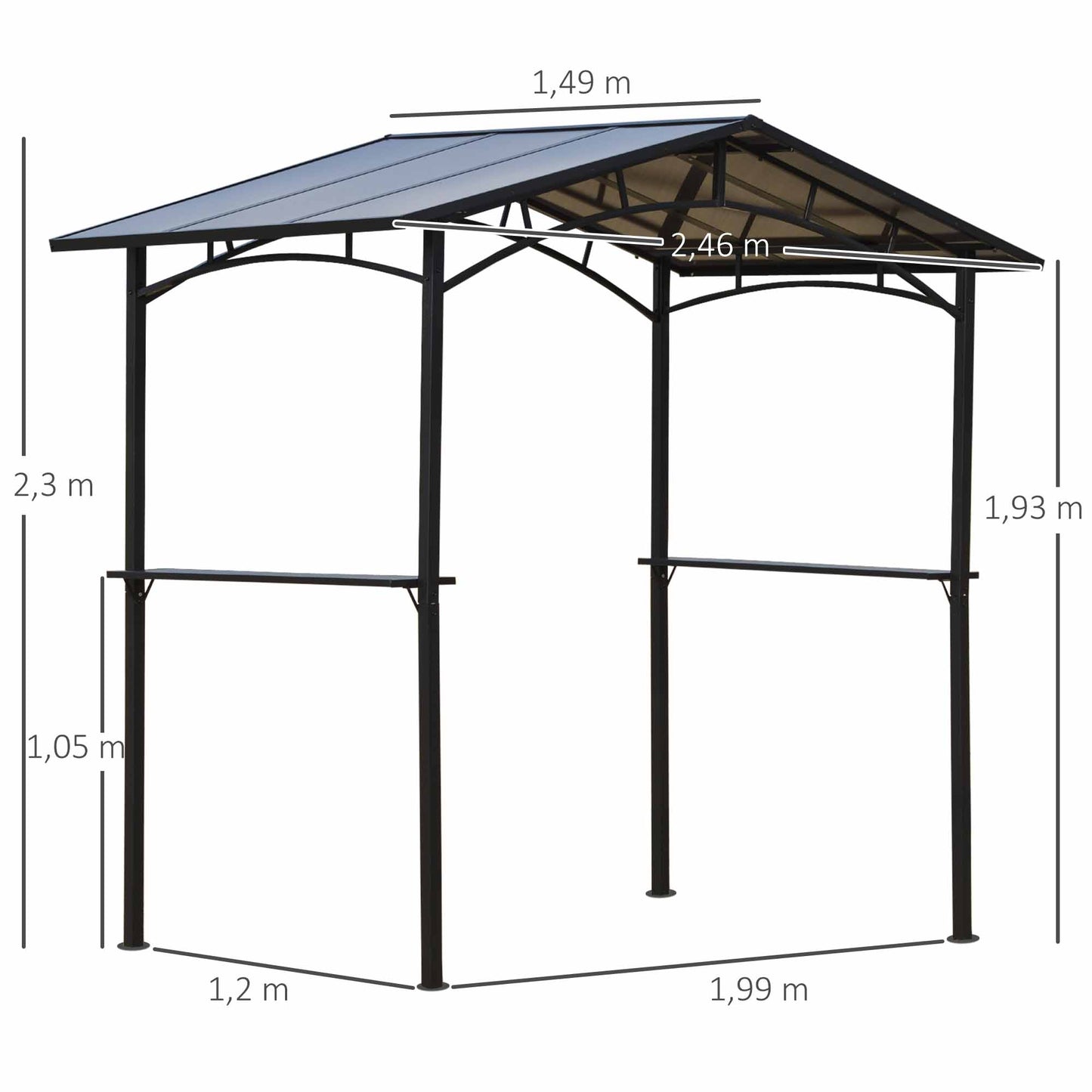 Barbecue Paviljoen – Tuinpaviljoen – BBQ Overkapping – Barbecue Schuilhut – Buitenverblijf – Aluminium en Metaal – Dubbel Polycarbonaat Dak – 2,5x1,5 Meter – Zwart