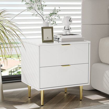 Nachtkastje – Bedkastje – Bedtafel – Slaapkamerkastje – Ladekast – Hoogglans Wit – Set Van 2 – Anti-Bots Hoeken – 2 Lades – Compact Formaat 50x40x54 cm