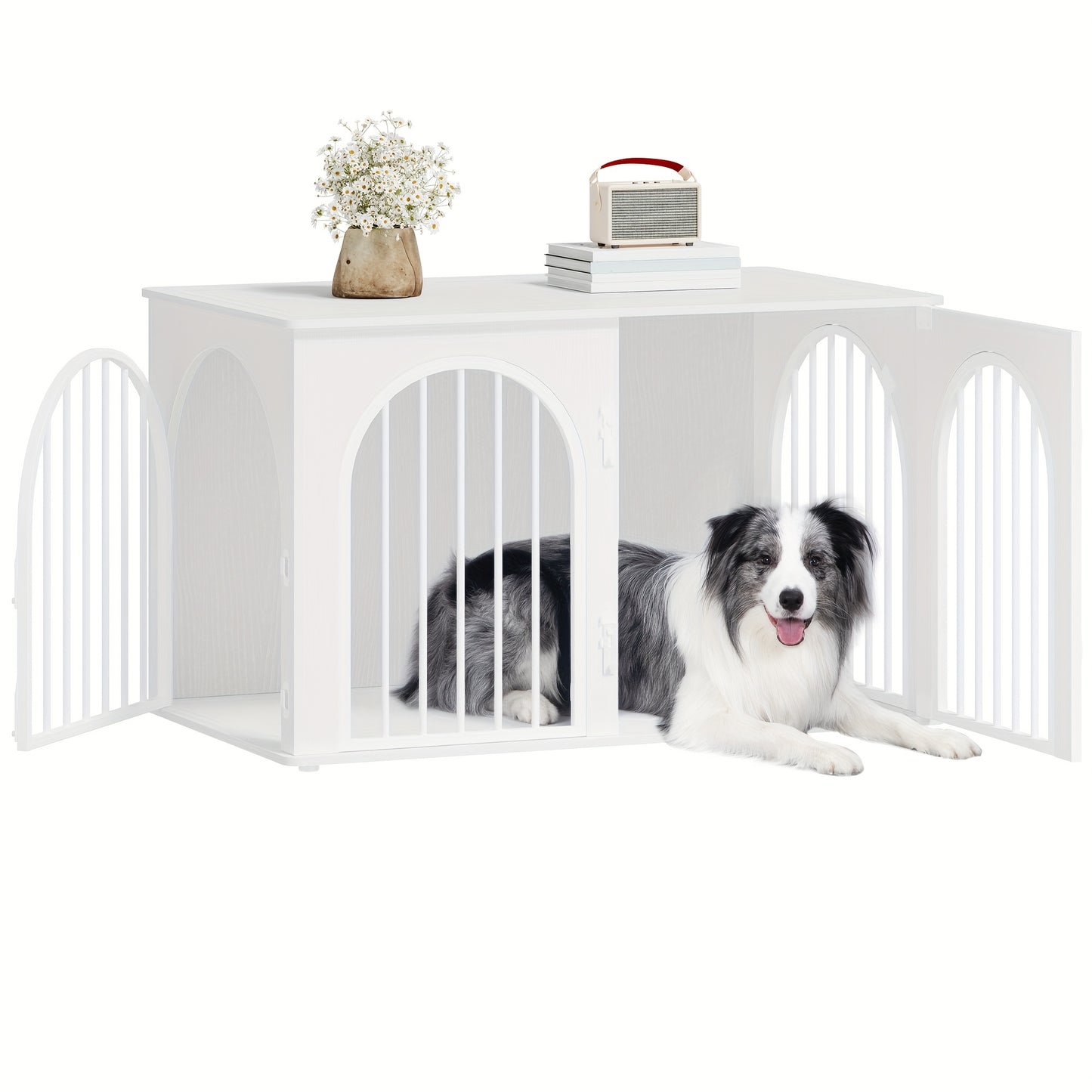 Hondenkennel – Hondenbench – Hondenkooi – Hondenhuis – Dierenverblijf – Modern Design – 3 Deuren & Boogvormige Toegang – Geschikt Voor Honden Tot 100kg – Multifunctioneel Meubel