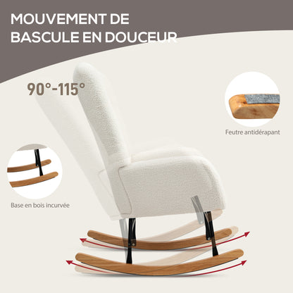 Schommelstoel – Relaxstoel – Fauteuil – Voedingsstoel – Loungestoel – Wool-Effect Stof – Stevig Rubberwood Onderstel – 70x94x100 cm