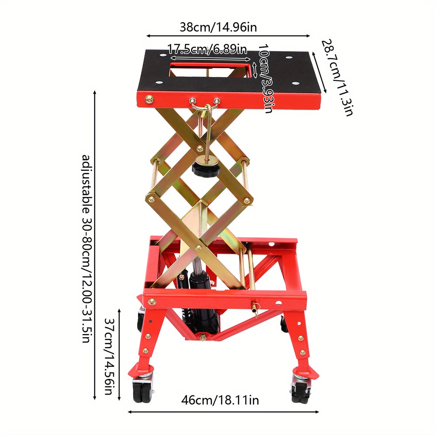 Hydraulische Motorlift – Motorfiets Lifter – Motor Platform Lift – Motor Lift Stand – Motorfiets Elevator – 158 KG Draagvermogen – Verstelbare Hoogte 30-80 cm – Rood