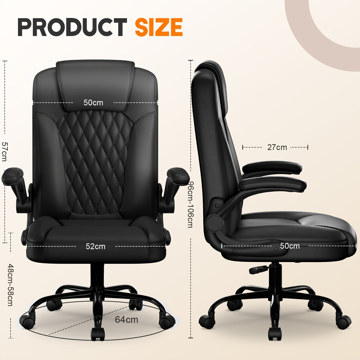 Authmic Office Chair Ergonomic Desk Chair Executive Chair with Padded Armrests Foldable, Height Adjustable, Rocking Function And Headrest Comfortable for Home Office Office Chair 150kg