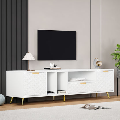 Tv-kast – TV Meubel – Media Kast – Entertainment Meubel – Luxe Verticale Kast – Geschikt voor TV’s tot 80 inch – Mat Wit Met Honeycomb Design