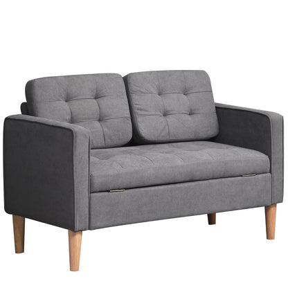 2-zitsbank – Tweezitsbank – Sofa – Loveseat – Bank – Lichtgrijs – Met Opbergruimte – Massief Houten Frame – Compacte Afmetingen 117x62x78 cm