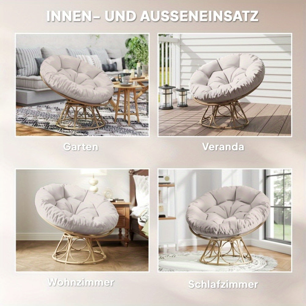 Rotan Loungestoel – Tuinstoel – Fauteuil – Balkonstoel – Draaistoel – 360° Draaibaar – Diameter 120 cm – Weerbestendig – Handgevlochten