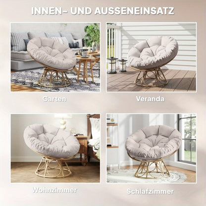 Rotan Loungestoel – Tuinstoel – Fauteuil – Balkonstoel – Draaistoel – 360° Draaibaar – Diameter 120 cm – Weerbestendig – Handgevlochten