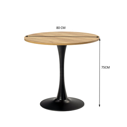 Ronde Eettafel – Rond Tafelblad – Bistrotafel – Cafétafel – Bar Tafel – Industrieel Design – MDF Tafelblad – Zwarte Stalen Voet – 80 cm Diameter – 75 cm Hoogte