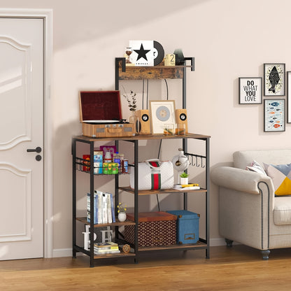 Keukenrek – Keukentrolley – Opbergrek – Keukenorganizer – Kast Organizer – Vier Lagen – Metalen Frame – Walnootkleurige Afwerking