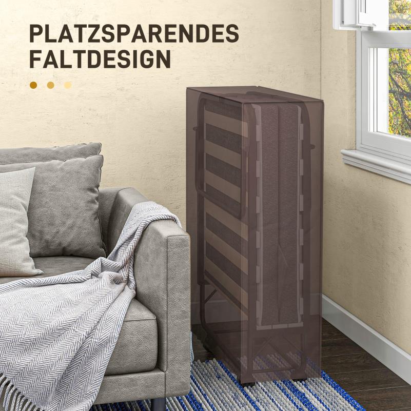 Opklapbed – Vouwbed – Logeerbed – Slaapbank – Bedbank – Donkergrijs – Met Zijvak – 10 cm Dik Matras – Ruimtebesparend Design
