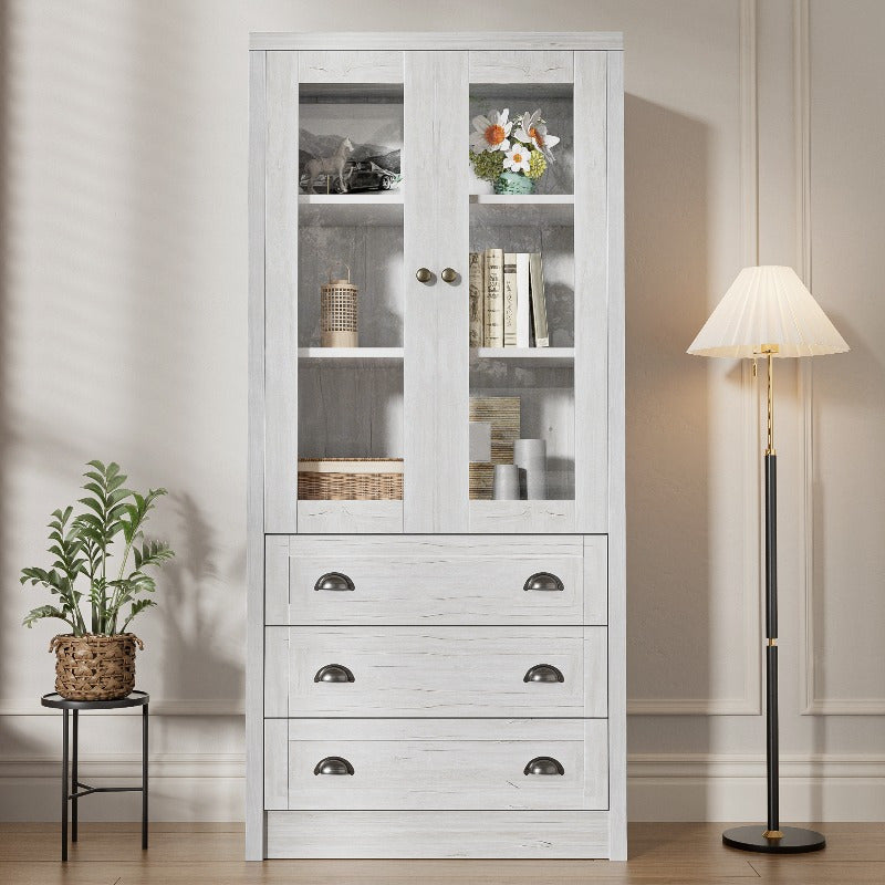 Highboard Kast – Opbergkast – Vitrinekast – Dressoir – Kledingkast – Metaal Frame & Houtlook – 80x34x171 cm – Geen Montage Nodig