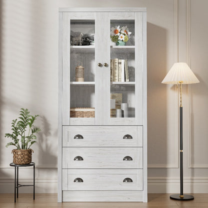 Highboard Kast – Opbergkast – Vitrinekast – Dressoir – Kledingkast – Metaal Frame & Houtlook – 80x34x171 cm – Geen Montage Nodig
