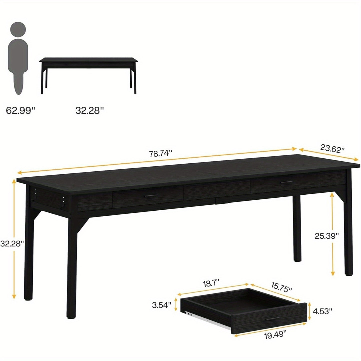 Extra Lang Bureau – Tweepersoonsbureau – Dubbel Bureau – Werktafel – Schrijftafel – Ruim 200 cm Breed – Stevig Spaanplaat Met Metaal Frame
