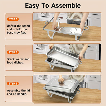 Chafing Dishes Set – Warmhoudbakken – Buffet Warmers – Serveerbakken – Warmhoudschalen – 4-delige Set – RVS Roestvrij Staal – Zonder Elektriciteit