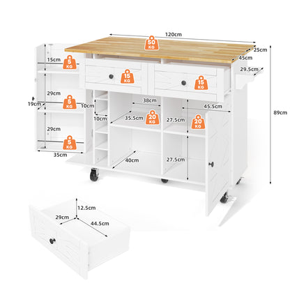 Keukentrolley – Keukenwagen – Serveerwagen – Keukenrek – Keukenkast – Inklapbaar Werkblad 70 cm – Stevig MDF Met Wieltjes Wit