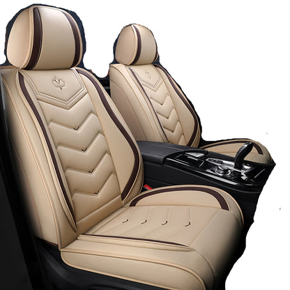 Autostoelhoes – Stoelhoes Auto – Autostoelbeschermer – Stoelbekleding – Stoelbescherming – Universele Pasvorm – PU Leer Met Sponsvulling – All-Season Comfort – Beige 5-Zits Set