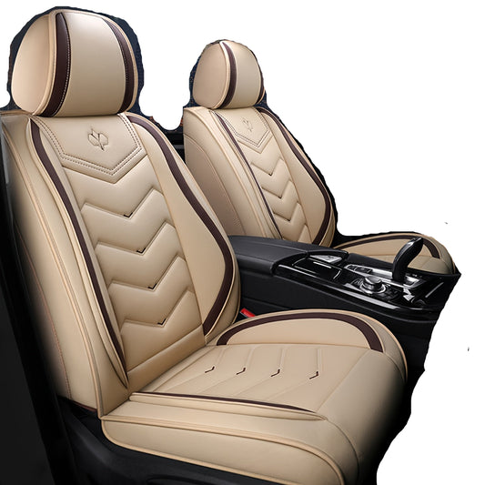 Autostoelhoes – Stoelhoes Auto – Autostoelbeschermer – Stoelbekleding – Stoelbescherming – Universele Pasvorm – PU Leer Met Sponsvulling – All-Season Comfort – Beige 5-Zits Set