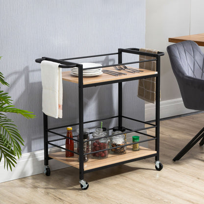 Keukenwagen – Serveerwagen – Keukentrolley – Opbergwagen – Werkwagen – Naturel Houtvariant – Stevig Staalframe – Compact 82x40x75 cm