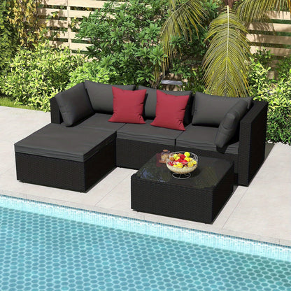 Loungebank – Loungeset – Tuinbank – Balkonbank – Tuinmeubelset – 3-zits Sofa – PVC Rattan – Met Glazen Tafelblad
