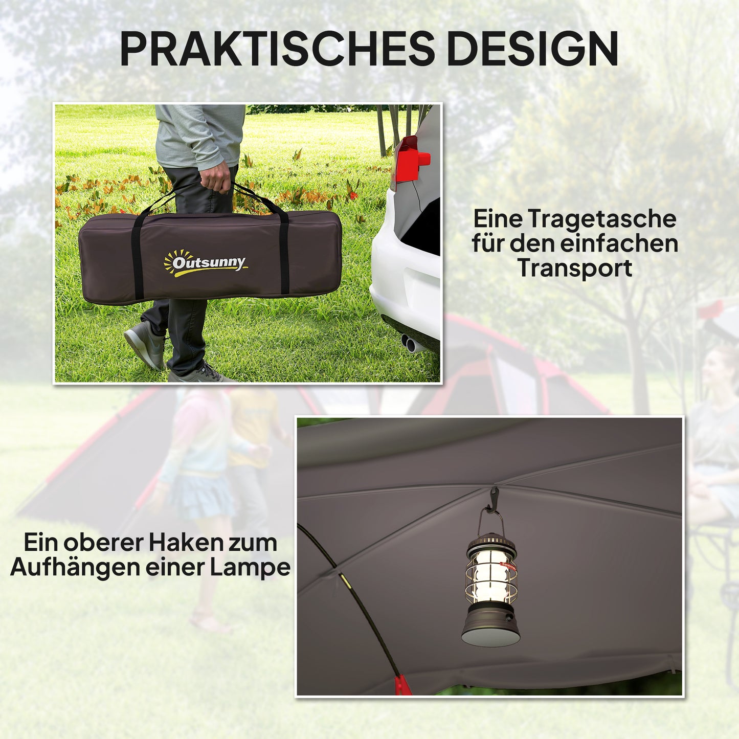 Tunneltent – Campingtent – Familietent – Kampeertent – Outdoor Tent – Voor 4-6 Personen – Drie Aparte Kamers – Dubbelen Deuren – Lichtgrijs