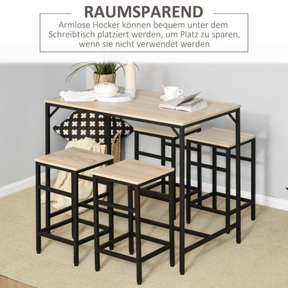 Bartafelset – Barkrukken – Eettafelset – Bistoeltafel – Keukentafel – 5-delig – Industrieel Design – Melamine Tafelblad – Zwart Stalen Frame – Compact 100x60x88 cm