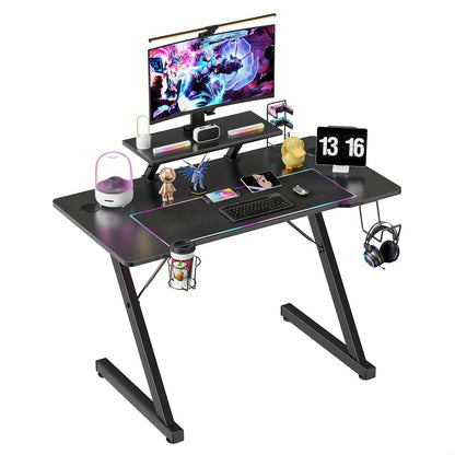 Gamingbureau – Game Bureau – Gaming Desk – Computertafel – Game Tafel – Carbon Fiber Blad – Metalen Frame – 150 kg Draagvermogen – Inclusief Bekerhouder & Headset Haak