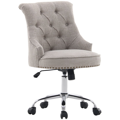 Bureaustoel – Draaistoel – Bureaustoel Met Wielen – Werkstoel – Ergonomische Stoel – 360° Draaibaar – Verstelbare Zithoogte 48-55 Cm – Lichtgrijs Linnen Met Metalen Frame