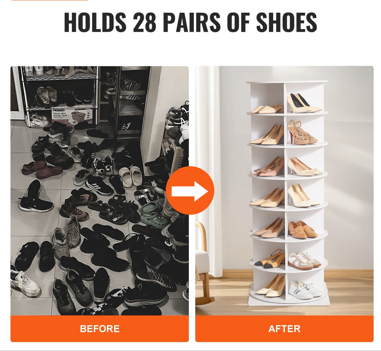 7-laags Draaibaar Schoenenrek – Schoenen Opberger – Schoenenkast – Schoenenhouder – Schoenenstandaard – Wit – 360° Draaifunctie – Stevig Kunststof