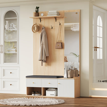 Kledingkast – Garderobekast – Opbergkast – Schoenenkast – Spiegelkast – Multifunctioneel ontwerp – Ruimtelijk en Modern – 120x40x200 cm – Houtkleur wit details