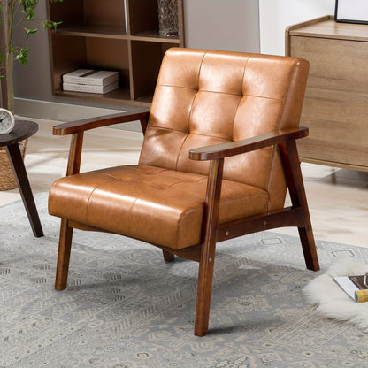 Fauteuil – Stoel – Loungefauteuil – Relaxstoel – Draaifauteuil – Ergonomisch Design – Stevig Houten Frame – Vintage Karamelbruin – Dikke Schuimvulling – Faux Leren Bekleding