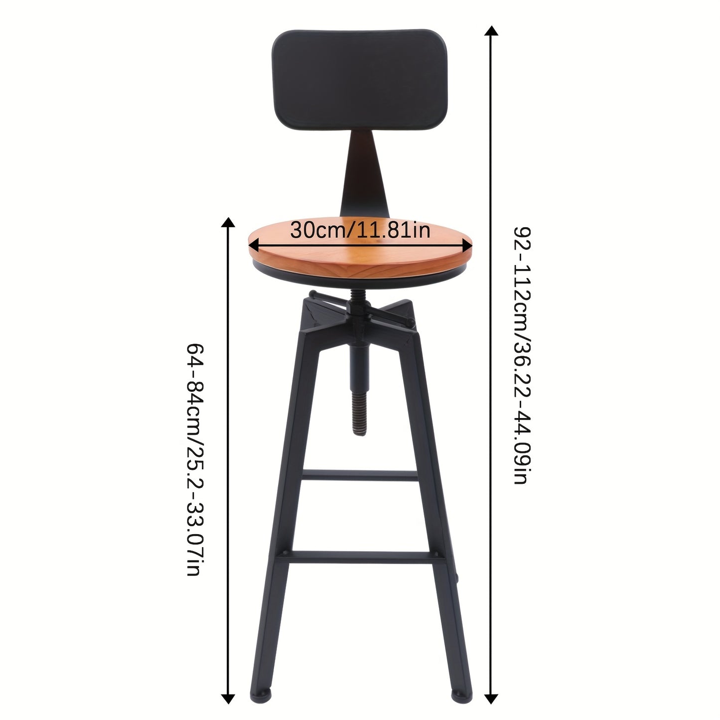 Barstoelen – Barkrukken – Keukenstoelen – Krukken – Barzitjes – Verstelbare Hoogte – 360° Draaibaar – Zwart Hout Metaal – Set Van 2