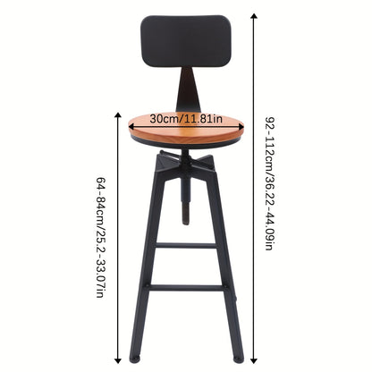 Barstoelen – Barkrukken – Keukenstoelen – Krukken – Barzitjes – Verstelbare Hoogte – 360° Draaibaar – Zwart Hout Metaal – Set Van 2