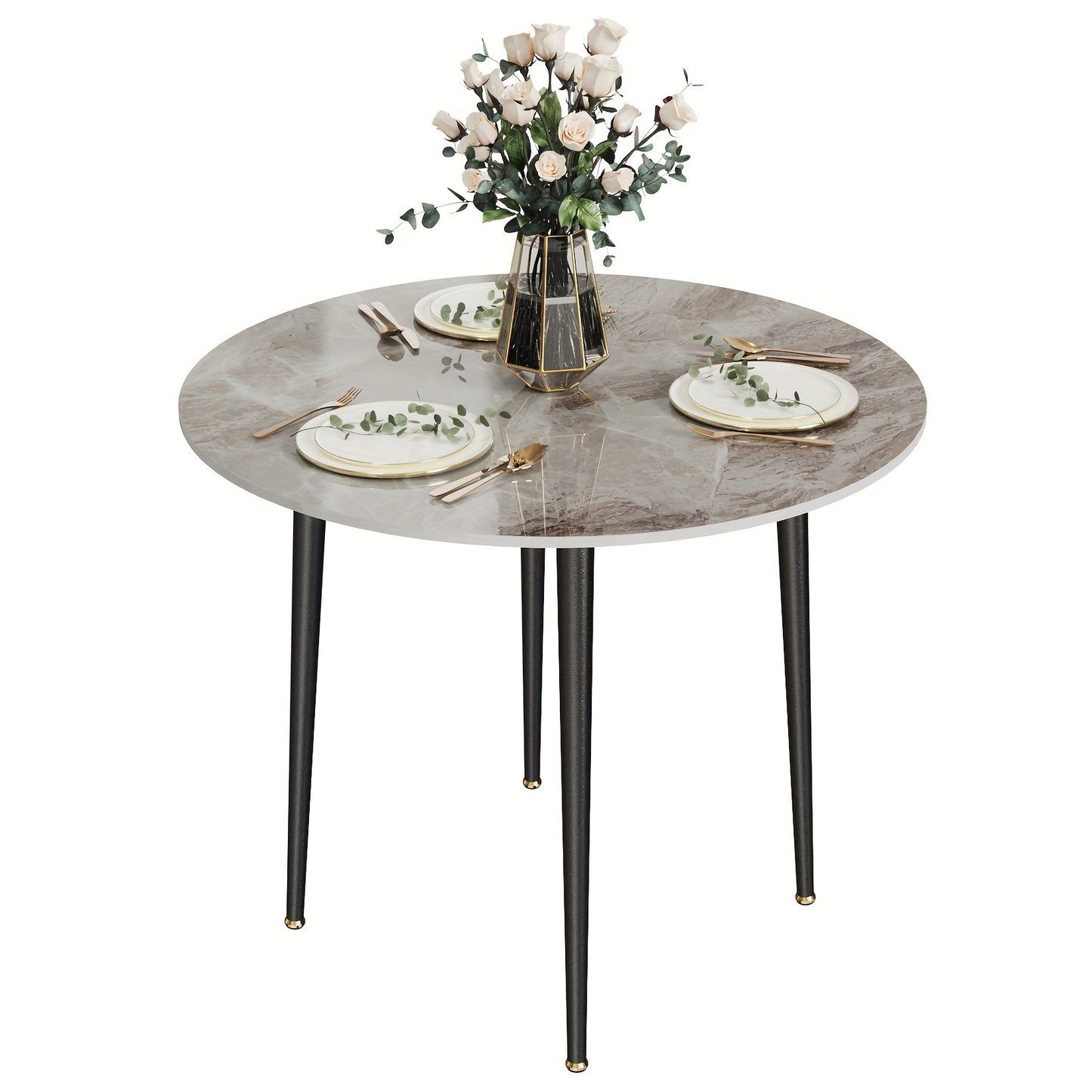 Eettafel – Ronde Tafel – Keukentafel – Dinertafel – Tafel – Hoogglans Sintersteen Blad – 80 cm Diameter – Stabiel Metalen Onderstel