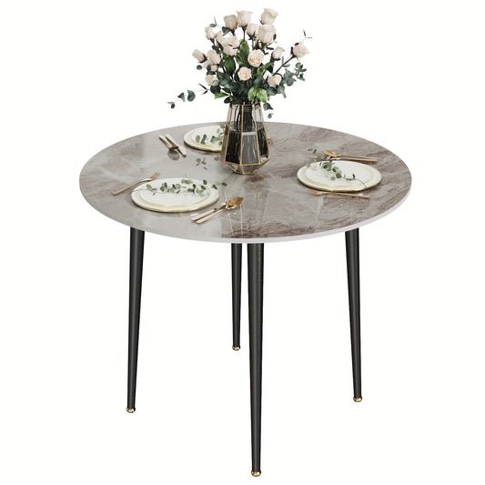 Eettafel – Ronde Tafel – Keukentafel – Dinertafel – Tafel – Hoogglans Sintersteen Blad – 80 cm Diameter – Stabiel Metalen Onderstel