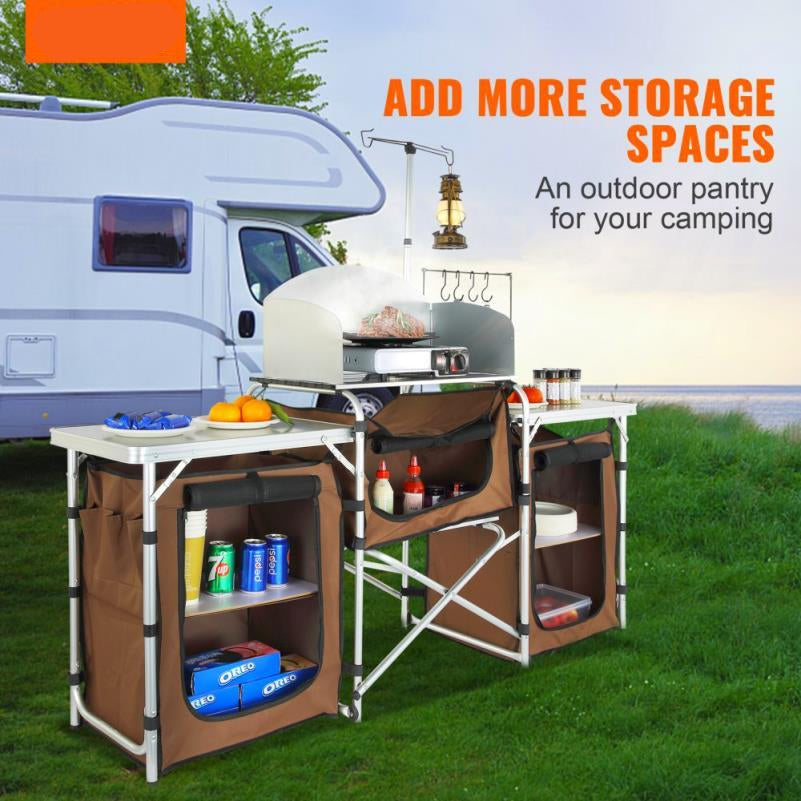 Multifunctionele Campingtafel – Opvouwbare Tafel – Buitenkeuken Tafel – Kampeertafel – 3 Kasten – Afneembaar Windscherm – Aluminium