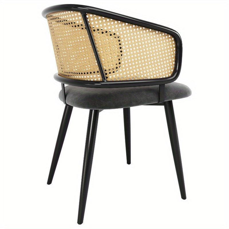 Eetkamerstoel – Stoel – Dining Chair – Keukenstoel – Caféstoel – Set Van 2 Stoelen – Fluwelen Zitting Met Rieten Rugleuning – Stevig Metalen Frame