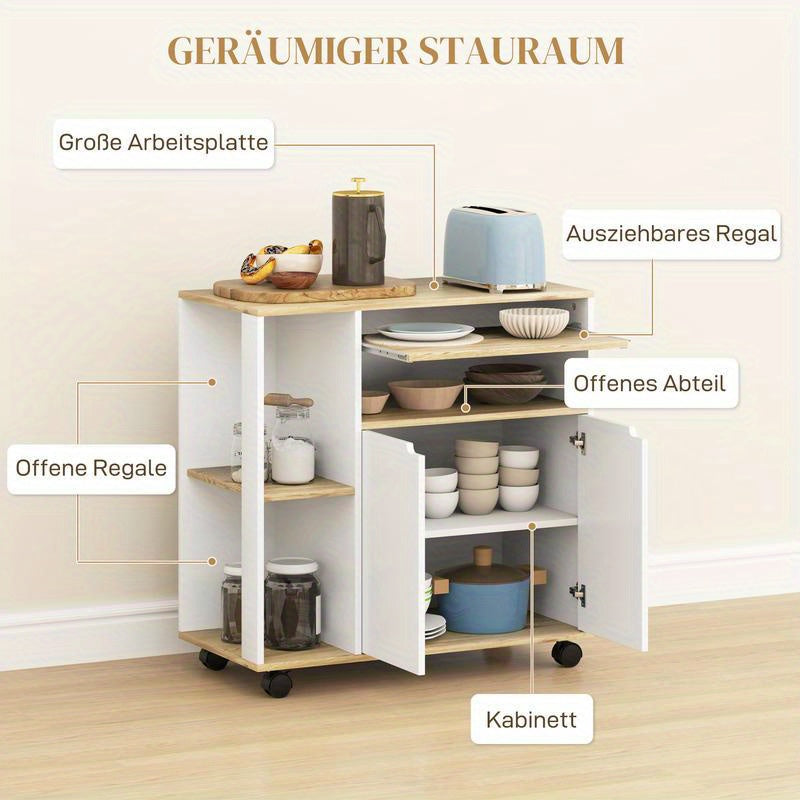 Opberkkar – Opbergwagen – Rollende Trolley – Mobiele Kar – Opvouwbare Handkar – Verstelbare Planken – Met Slot – Metalen Frame – Houtaccenten – 4 Wielen