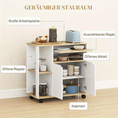 Opberkkar – Opbergwagen – Rollende Trolley – Mobiele Kar – Opvouwbare Handkar – Verstelbare Planken – Met Slot – Metalen Frame – Houtaccenten – 4 Wielen