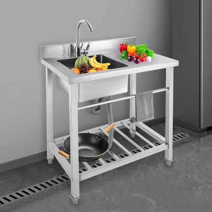 TOOL1SHOOO modern rectangular freestanding kitchen sink set, made of 201 stainless steel, with an internal sink size of 39.88*35.05*20.07 cm, equipped with a 360° rotating faucet, suitable for kitchens, dining rooms, bars, l