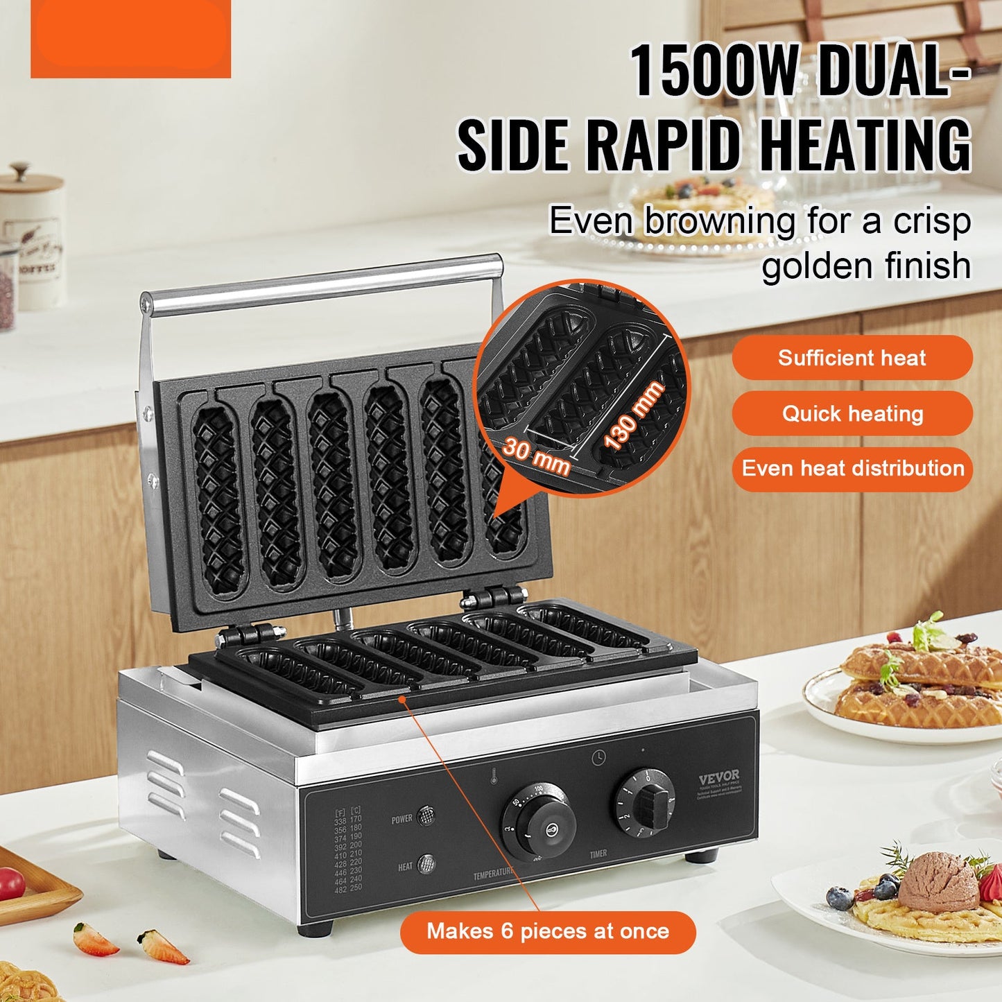 Wafelijzer – Wafelmaker – Wafelstick ijzer – Wafelhotdog apparaat – Snackijzer – Roestvrij staal – 1500W Vermogen – Professioneel & Duurzaam