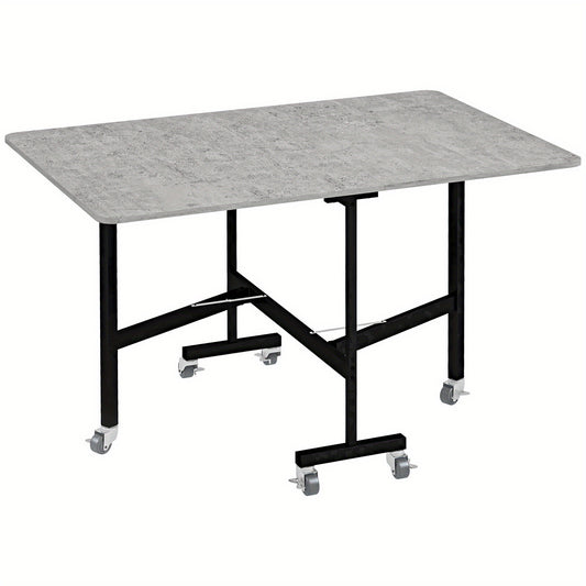 Uitklapbare Eettafel – Vouwtafel – Klaptafel – Keukentafel – Tafel Met Stalen Poten – Voor 4-6 Personen – Ruimtebesparend Hardhouten Blad – Met Zwenkwielen