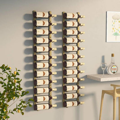 Wijnrek – Wandrek – Flessenrek – Wijnhouder – Wijnopberger – Set Van 2 – Goudkleurig IJzer – Ruimtebesparend Verticale Opslag – Geschikt Voor 24 Flessen – Eenvoudige Montage